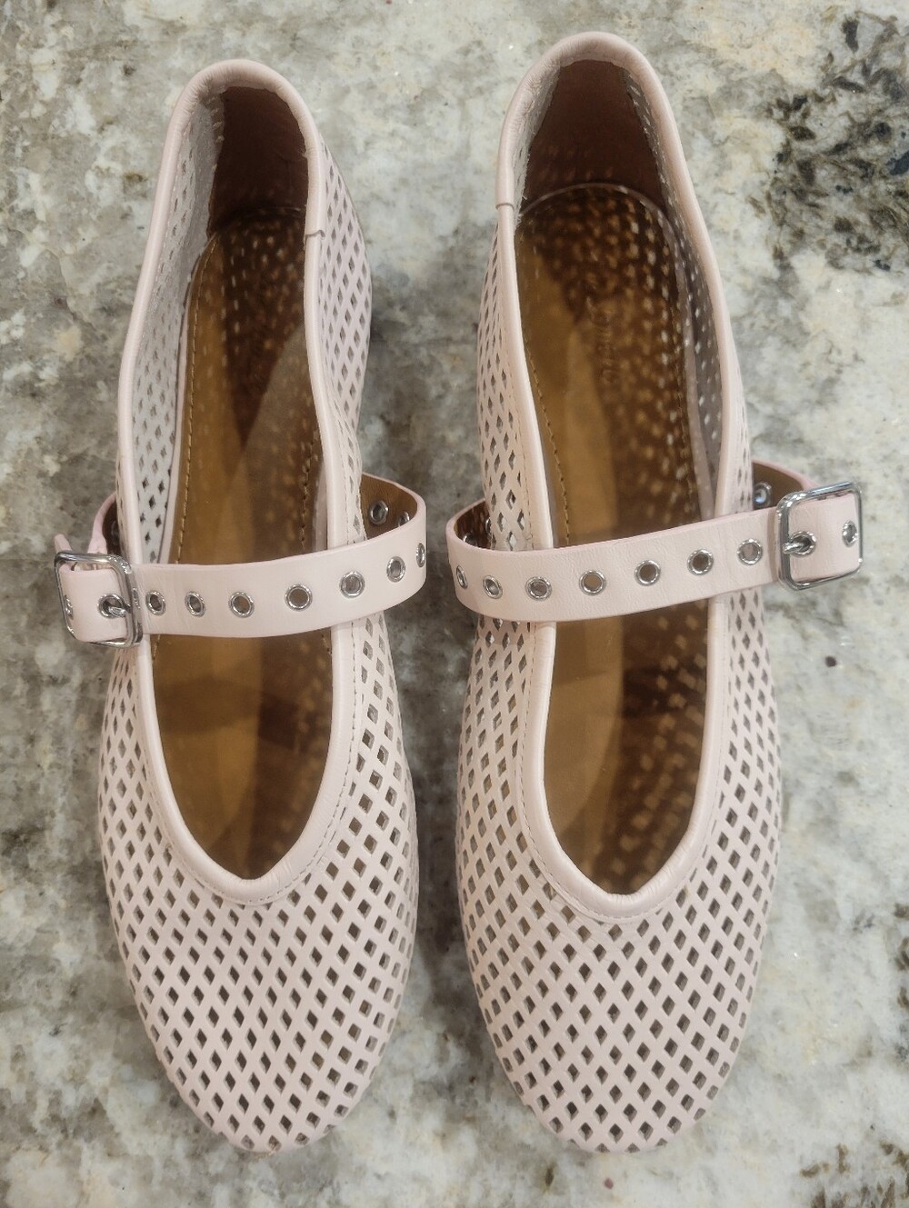 Madewell The Remy Perforated Leather Mary Jane Flats Minimal Pink Size 7.5